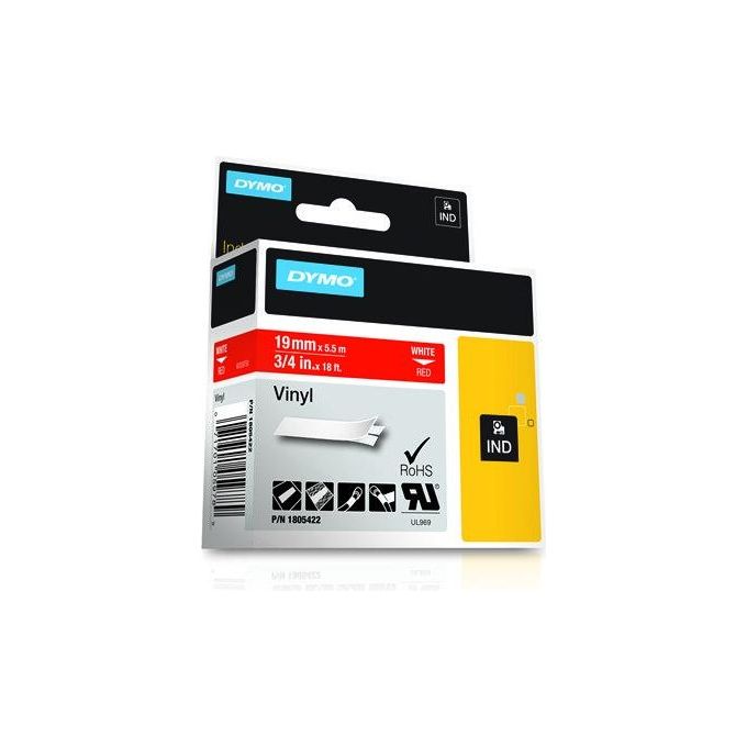 Dymo Rhino 19mmx5.5mt Vinile Bianco su Rosso