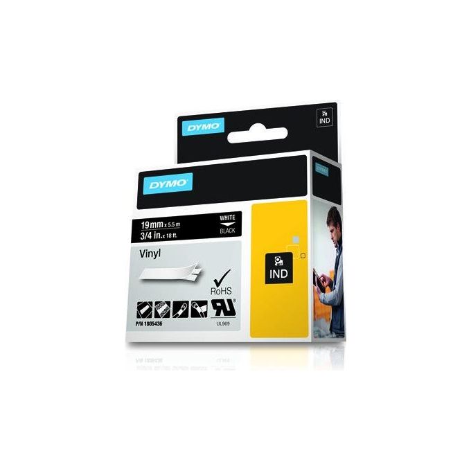 Dymo Rhino 19mmx5.5mt Vinile Bianco su Nero