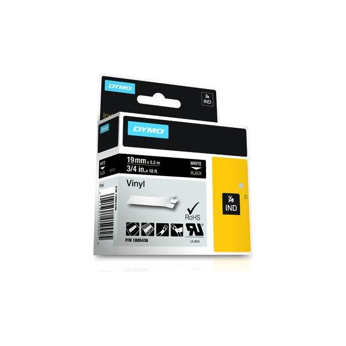 Dymo Rhino 19mmx5.5mt Vinile Bianco su Nero