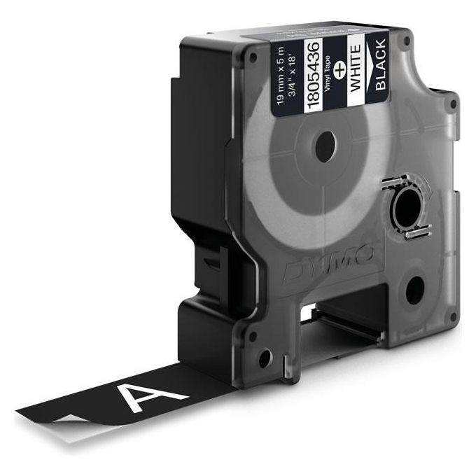 Dymo Rhino 19mmx5.5mt Vinile Bianco su Nero