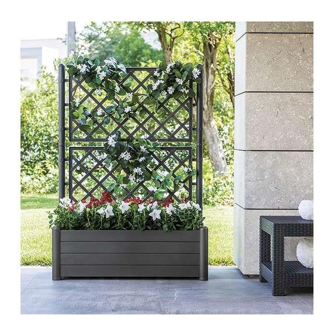 Stefanplast Fioriera rettangolare con spalliera color antracite per Arredo Giardino