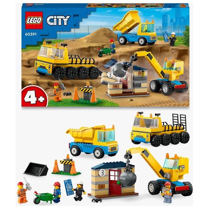 LEGO City 60391 Camion da Cantiere e Gru con Palla da Demolizione, Set con Veicoli Giocattolo, Giochi Educativi per Bambini 4+