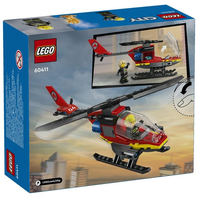 LEGO City 60411 Elicottero dei Pompieri, Veicolo Giocattolo con 2 Elementi Lancia-Acqua e Minifigure, Giochi per Bambini 5+