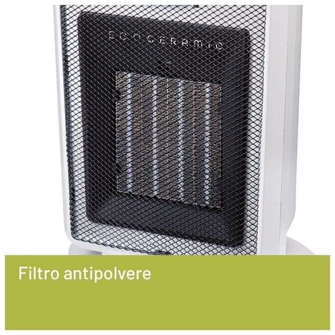 Imetec - Eco Ceramic CFH1‑100 (mod. 4033) - Termoventilatore da tavolo, potenza 2 000 W, 3 livelli di calore, termostato regolabile, funzione ventilazione, Bianco-Nero