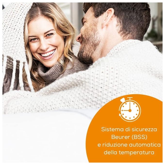 Beurer UB 68 XXL - Coprimaterasso termico matrimoniale XXL, 2 zone riscaldamento indipendenti, 4 livelli di temperatura ciascuna, spegnimento automatico dopo 12 h, sistema di sicurezza BSS, superficie in morbido fleece Oeko‑Tex, comandi LED rimovibili, B