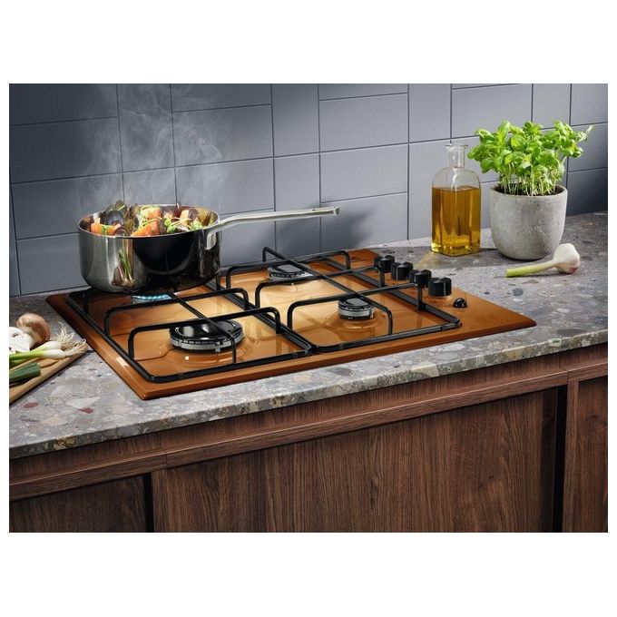 Electrolux KGS6404T Piano Cottura a Gas Slim Profile 4 Zone Speed Burner Bruciatore Wok Sicurgas 60 cm Terra di Francia