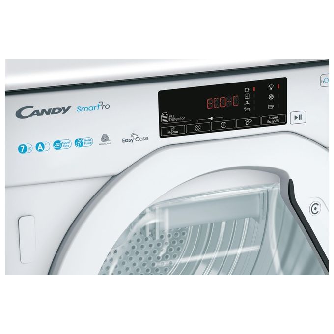 Candy Smart Pro BCTD H7A1TE-S Asciugatrice da Incasso a Pompa di Calore Slim Classe energetica A+ Capacita' di carico 7 Kg Partenza Ritardata