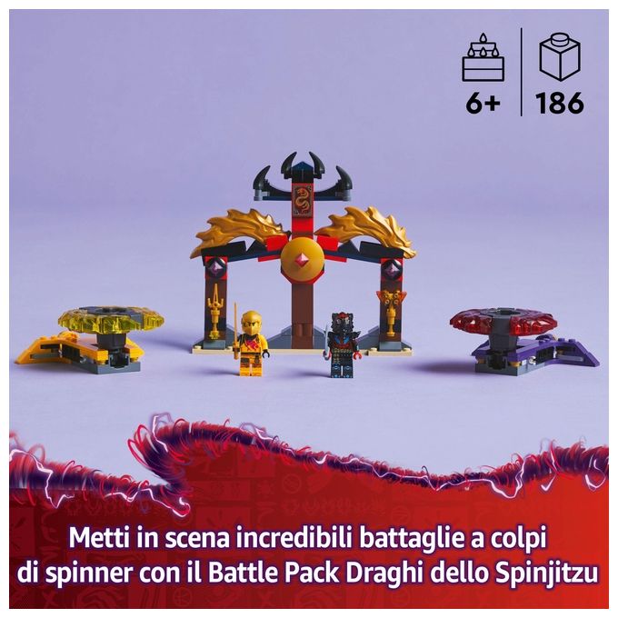 LEGO NINJAGO Battle Pack Draghi dello Spinjitzu - 2 Trottole Giocattolo Tempio Costruibile Elementi di Potere e 2 Minifigure Giochi per Bambini e Bambine da 6 Anni da La Rivolta dei Draghi 71826