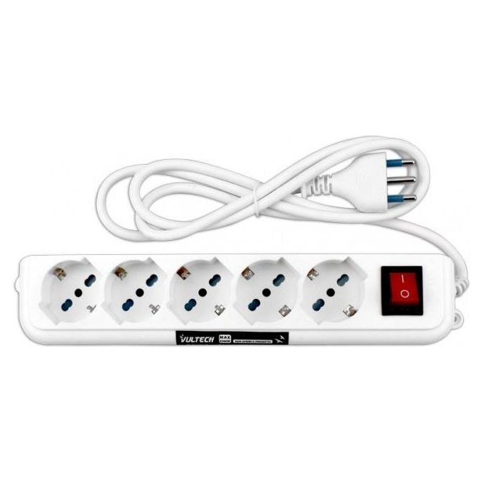 VulTech Multipresa Bipasso Mu-01 5 Posti con Tasto On-Off