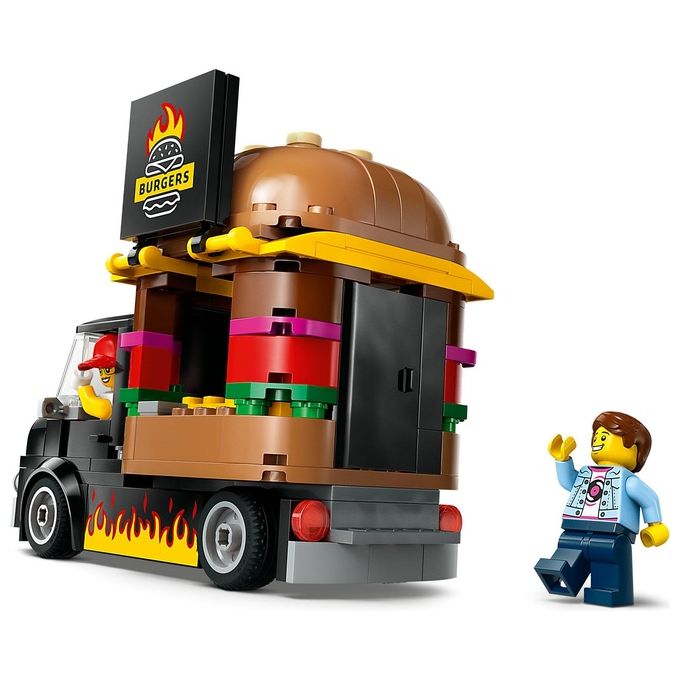 LEGO City 60404 Furgone degli Hamburger Giocattolo, Veicolo per Bambini 5+ Anni, Camion Food Truck con Accessori e 2 Minifigure
