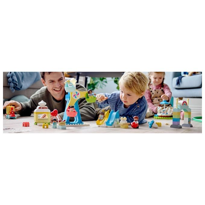 LEGO 10956 DUPLO Town Parco dei Divertimenti con Scivoli Giostra Ruota Panoramamica Treno e 7 Minifigure colore Multicolore
