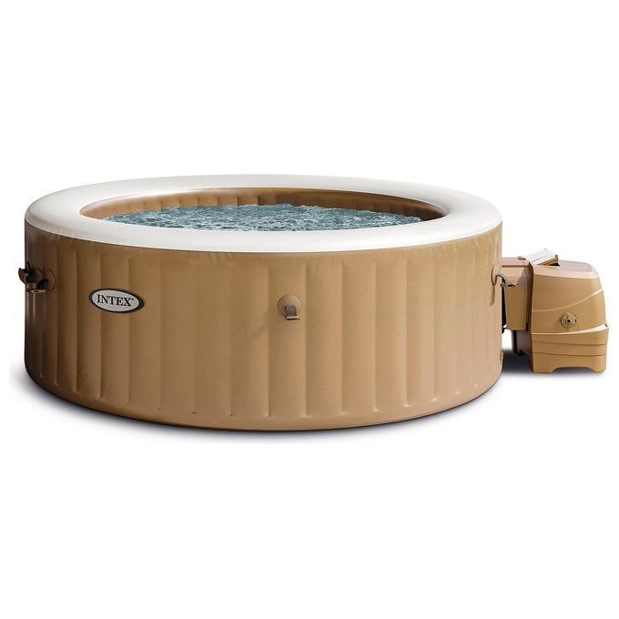 Intex 28476EX PureSpa Vasca Idromassaggio Gonfiabile Bubble Massage con Telo Efficienza Energetica 4 posti 120 Getti Riscaldatore PVC Beige 196x71 cm Con Telo ad Efficienza Energetica 4 posti Beige