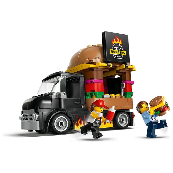 LEGO City 60404 Furgone degli Hamburger Giocattolo, Veicolo per Bambini 5+ Anni, Camion Food Truck con Accessori e 2 Minifigure