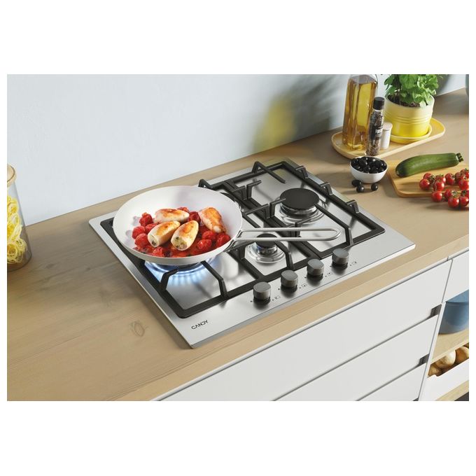 Candy CHG6D4WX Piano Cottura a Gas 4 Zone Griglie in Ghisa 60 cm Acciaio Inox