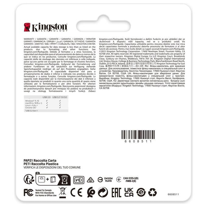 Kingston Technology DataTraveler 512Gb 220MB-s Drive USB 3.2 Gen 1 in Metallo SE9 G3