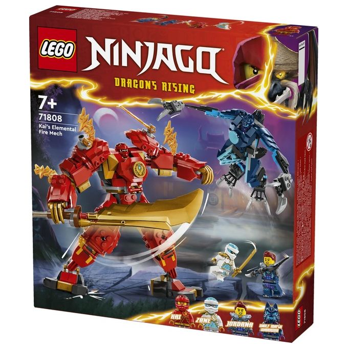 LEGO NINJAGO 71808 Mech Elemento Fuoco di Kai, Giochi per Bambini di 7+ Anni con 2 Action Figure da Costruire e 4 Minifigure