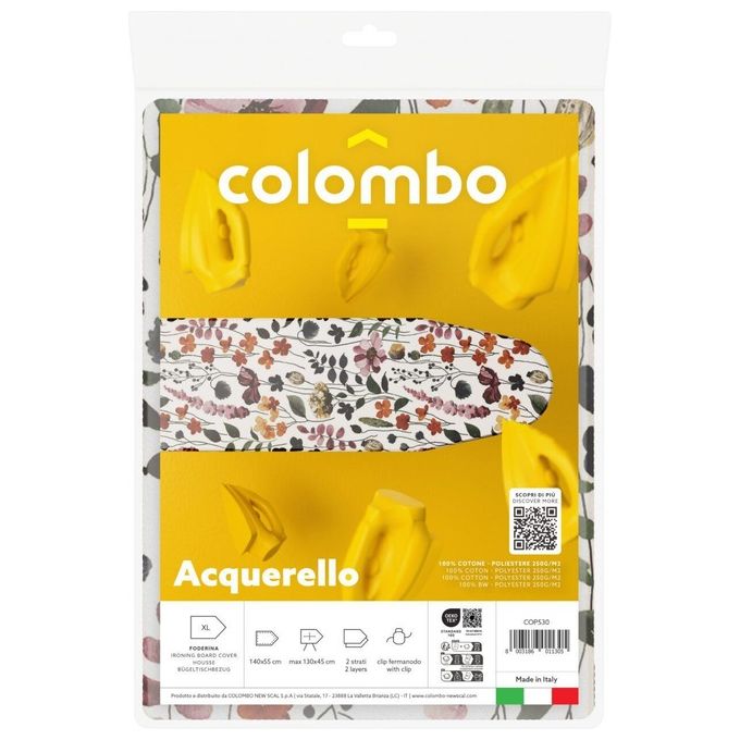 Colombo CLM575520 Newscal Copriasse da Stiro 130x50 cm Cotone con Mollettone e Fermanodo colore Turchese