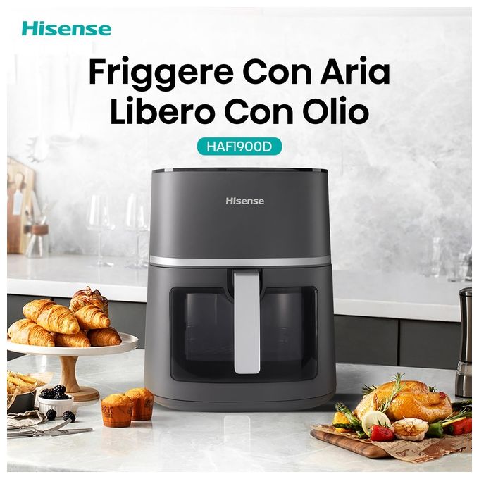 Hisense HAF1900D - Friggitrice ad aria 7 L, potenza 1800 W, programmi preimpostati, display digitale, tecnologia di cottura ad aria calda, colore Nero