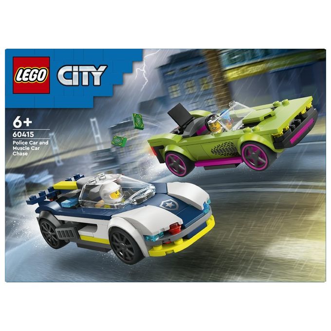 LEGO City 60415 Inseguimento della Macchina da Corsa, 2 Modellini di Auto della Polizia, Giocattolo per Bambini di 6+ Anni
