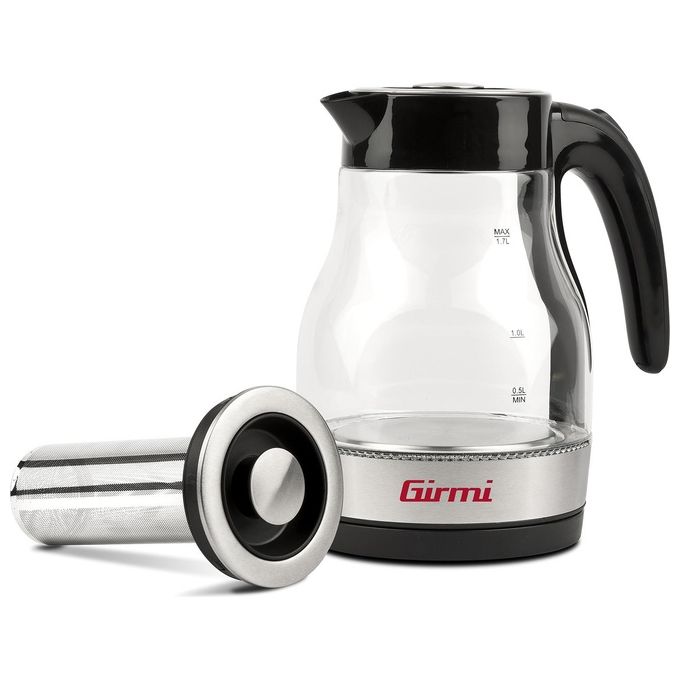 Girmi BL51 Bollitore e Tisaniera 2200 W Capacita' 17 Litri Caraffa graduata in Vetro Filtro inox per te' e tisane Rotazione 360° Interruttore di accensione Nero