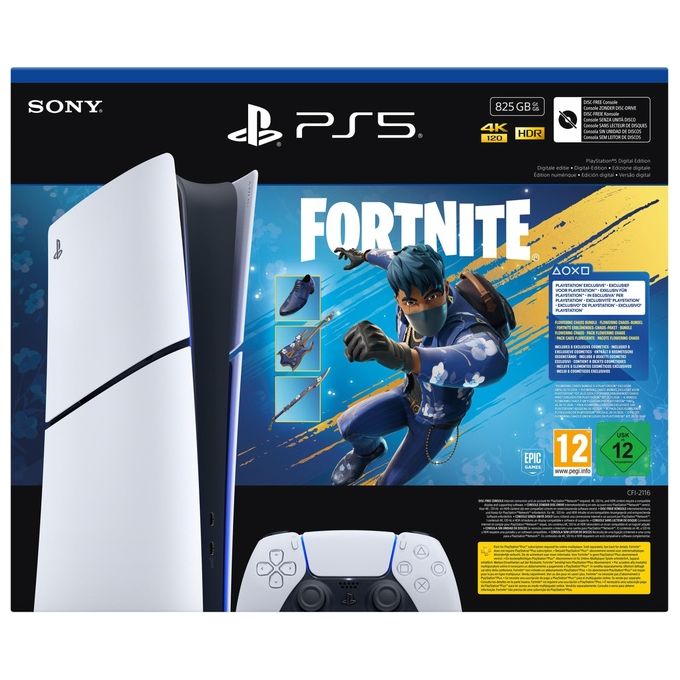 Sony PlayStation 5 Slim Digital Edition, Bundle Fortnite Flowering Chaos, 825GB, Nero-Bianco