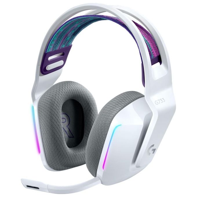 Logitech G733 Lightspeed Cuffia Wireless con Microfono Gaming con Fascia per la Testa a Sospensione Lightsync RGB Tecnologia Microfono Blue Voice e Driver Audio Pro-G Bianco