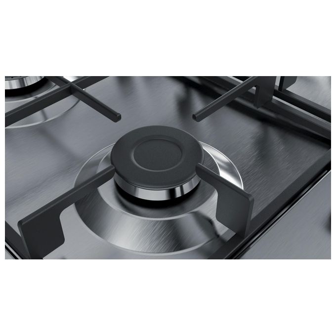 Bosch PGH6B5B60 Serie 4 Piano Cottura a Gas 4 Zone Griglie in Ghisa 60 cm Acciaio Inox
