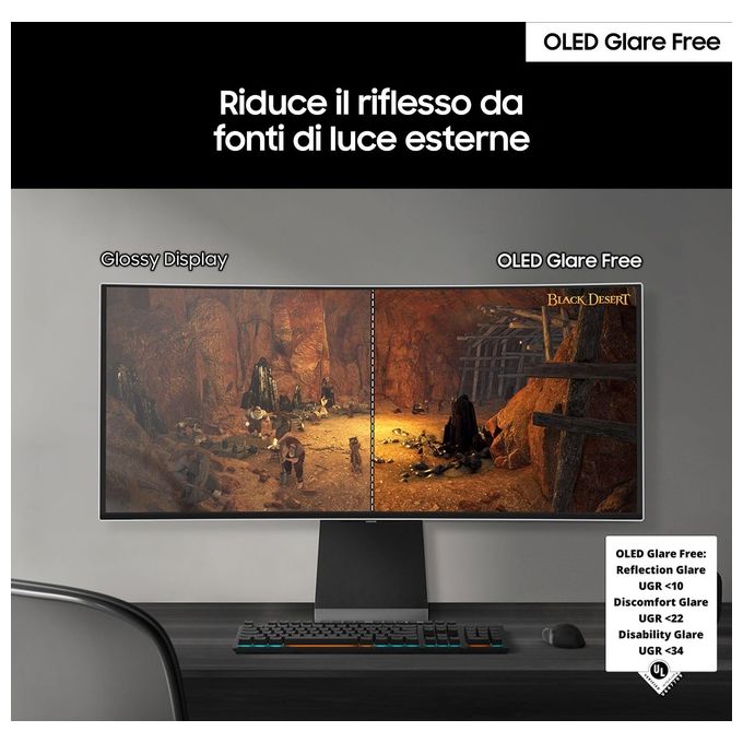 Samsung Monitor Gaming Odyssey OLED G8 (S34DG850) Curvo (1800R) 34'' 3440x1440 (WQHD) 21:9 HDR10 OLED 175Hz 003ms (GtG) Freesync Premium Pro HDMI USB DP WiFi Casse HAS