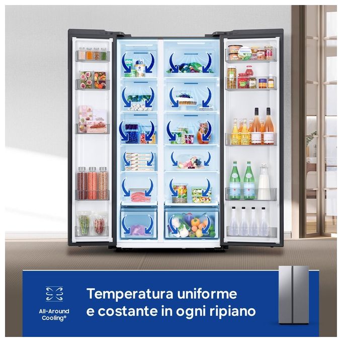 Samsung Air Space AI RS57DG400EM9EF Frigorifero Side by Side 583 Litri Classe E No Frost Mono Cooling Wifi 912x1780x654 mm Inox