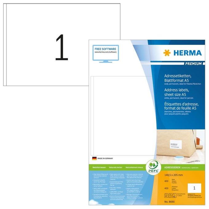 Herma Etichette per Indirizzo 148,5x205mm 400 Fogli A5 400 Pezzi