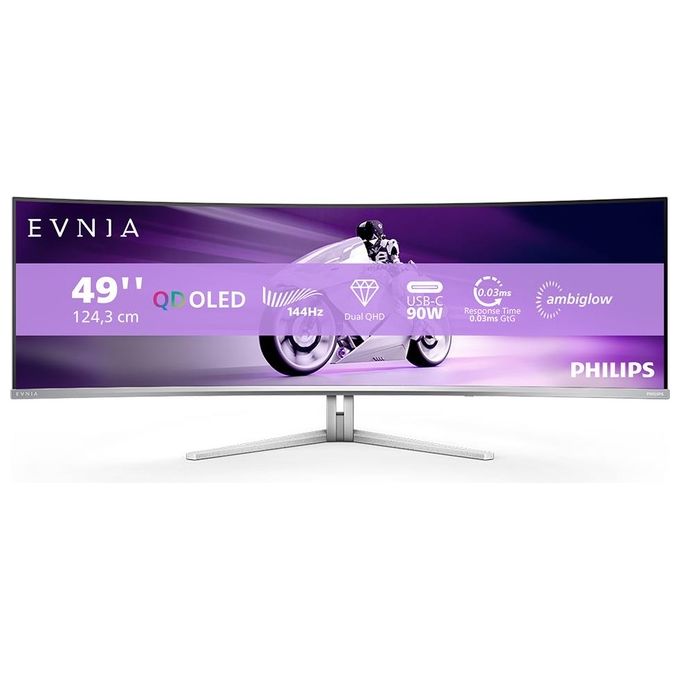 Philips Evnia 49M2C8900L Monitor da gioco curvo OLED DQHD da 49 pollici 144 Hertz 003 ms GtG HDR400 Ambiglow (5120x1440 HDMI 2.1 DisplayPort 1.4 USB-C Hub USB) bianco