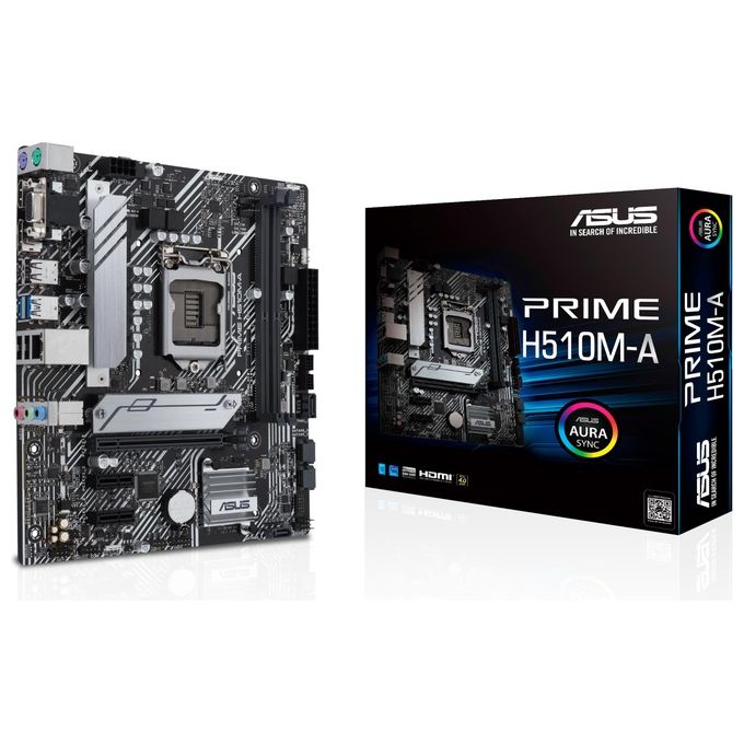 ASUS PRIME H510M-A, Scheda madre Intel H510 (LGA 1200) micro ATX con PCIe 4.0, slot M.2 da 32 Gbps, Lan Intel 1 Gb, DisplayPort, HDMI, D-Sub, USB 3.2 Gen 1 Type-A, AURA Sync
