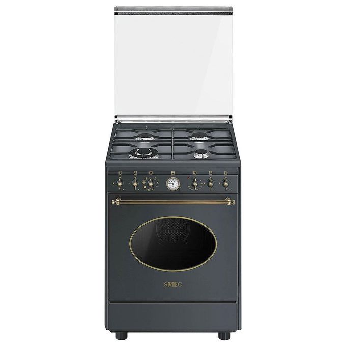 Smeg CO68GMA8 Cucina a Gas con Forno Elettrico Termoventilato Estetica Coloniale 4 Fuochi Classe energetica A Vapor Clean 60x60 cm Antracite