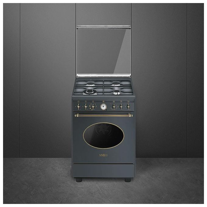 Smeg CO68GMA8 Cucina a Gas con Forno Elettrico Termoventilato Estetica Coloniale 4 Fuochi Classe energetica A Vapor Clean 60x60 cm Antracite