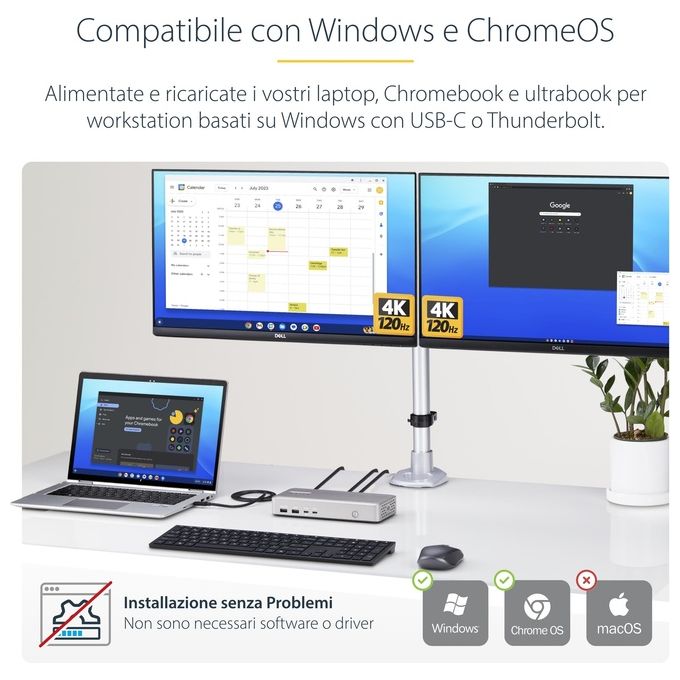 StarTech.com Docking Station Usb4 Usb-c 40gbps Doppio Video Hdmi Fino a 2x 4k 60hz 4:4:4 (rgb) O 2x 4k 120hz 4:2:2 Dock Multi Monitor 6x Usb 2.5gbe 100W Pd