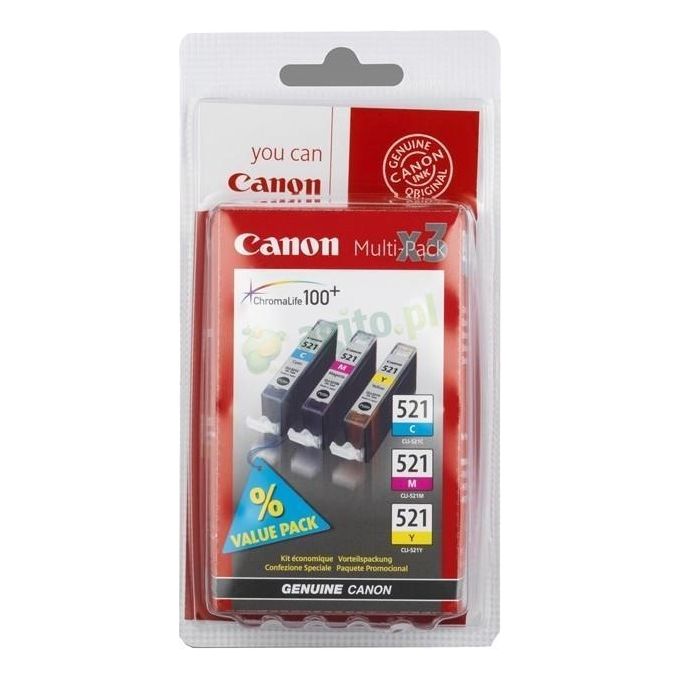 Canon Cartucca Ink-Jet CLI-521 C-M-Y PACK Pixma IP3600-4600 MP540-620-630-980