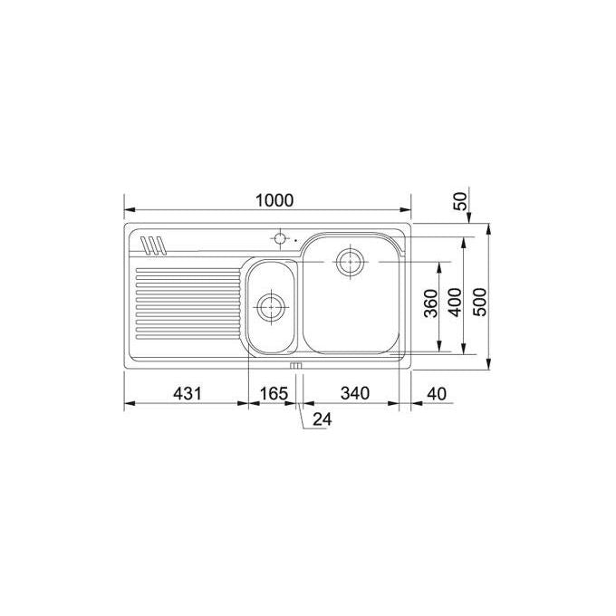 Franke Lavello Inox AMT 651 3 1-2'' WWK gocciolatoio a sinistra 1 Vasca + vaschetta + scolapiatti 100 cm 101.0022.453