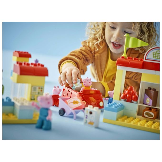 LEGO DUPLO Il Supermercato di Peppa Pig con 4 Personaggi, Set con Macchina Giocattolo e Negozio da Costruire in Mattoncini
