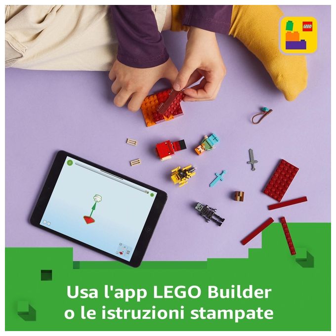 LEGO Minecraft Battaglia sul Ponte del Nether Gioco d'Avventura per Bambini e Bambine da 6 Anni Piccolo Set da Costruire con Funzioni e 4 Personaggi del Videogioco Idea Regalo di Compleanno 21266