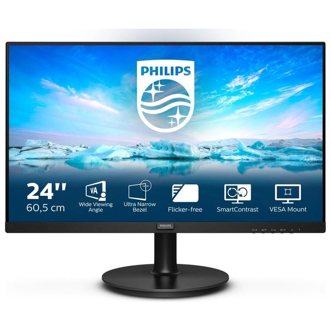 Philips 241V8L Monitor 24'' LED VA Full HD, 1920 x 1080, Gaming Adaptive Sync, 75 Hz, HDMI, VGA, Attacco VESA, Nero