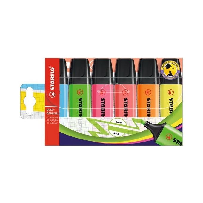 Evidenziatore - STABILO BOSS ORIGINAL - Astuccio da 6 - Colori assortiti
