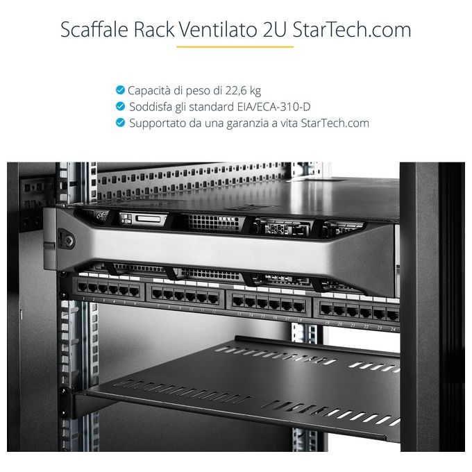 StarTech Scaffale cantilever per montaggio a rack universale con fessure 16 2U - Ripiano per armadio server rack fisso - 22 kg