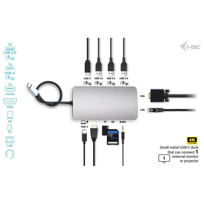 I-Tec C31NANODOCKVGAPD Metal Usb-C Nano Dock Hdmi-Vga con Lan e Power Delivery 100W