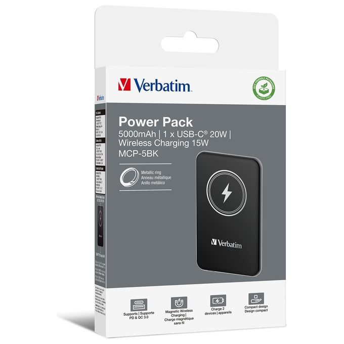 Verbatim Charge 'n' Go Polimeri di Litio 5000 Mah Carica Wireless Nero