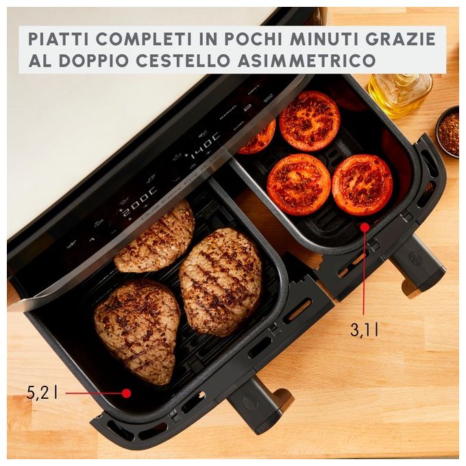 Moulinex EZ905D20 Friggitrice ad aria con doppio cestello 8.3 litri 2450 W inox-nero