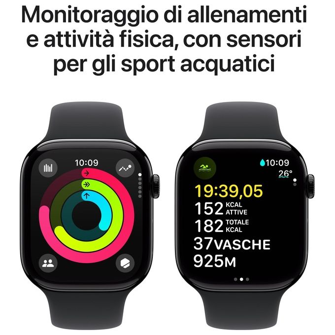 Apple Watch 10 46mm GPS Cassa in alluminio Jet Black con Cinturino Sport nero - M-L