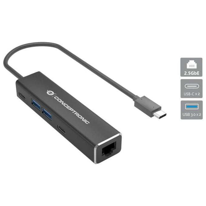 Conceptronic ABBY14B Replicatore di Porte e Docking Station per Laptop Cablato USB 3.2 Gen 1 Type-C Grigio