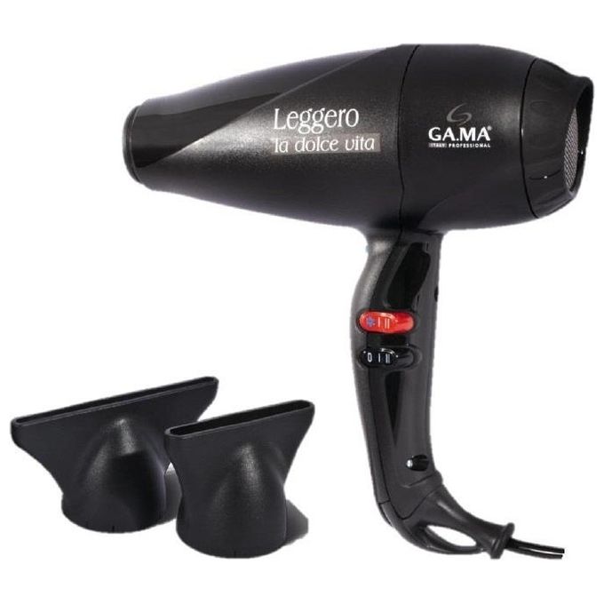 Ga.Ma LEGGERO GH2004 - Asciugacapelli 2100 W, motore DC, 2 velocita', 3 temperature, colpo d’aria fredda, concentratore incluso (no diffusore), 540 g, cavo 3 m, Nero