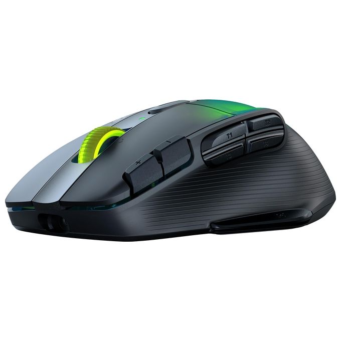 Turtle Beach Kone XP Air - Mouse da gioco wireless RGB ergonomico personalizzabile sensore ottico a 19K DPI 100 ore di batteria e base di ricarica - Nero