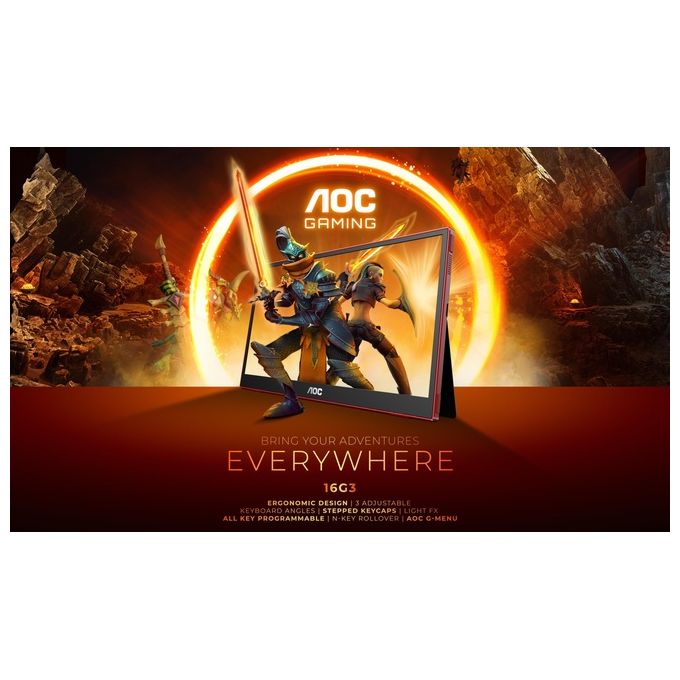 AOC 16G3 Monitor PC 15.6'' 1920x1080 Pixel Nero-Rosso